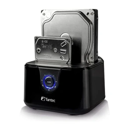 Abbildung von FANTEC DS X2U3 Glanz. Die Glanz Klon &amp; Dockingstation ist geeignet für 2X 6,35cm (2,5&quot;) und/oder 2x8,89cm (3,5&quot;) SATA I/II/III Festplatten und SSDs., 2494, schwarz