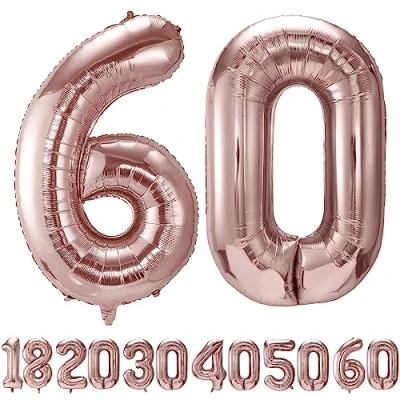 Abbildung von luftballon 60 jahre Roségold ballons 40&quot; 101cm Geburtstagsdeko Folienballon Zahl Deko zum Geburtstag fliegt mit Helium für Männer Frauen Geburtstagsparty Jubiläum