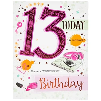 Abbildung von Traditionelle Juvenile Geburtstagskarte, Alter 13 F, 20,3 x 15,2 cm, Piccadilly Greetings