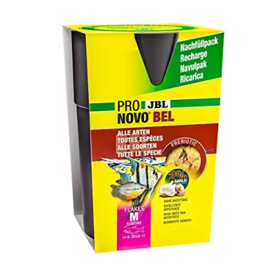 Abbildung von JBL PRONOVO BEL FLAKES, Hauptfutter für alle Aquarienfische von 8 20 cm, Fischfutter Flocken, Größe M, 750 ml Nachfüllpack