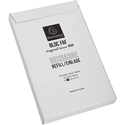 Abbildung von Exacompta 12212E 5er Pack Nachfülleinlagen für Schreibblock FAF blanko 5 x 170 Blatt , 16 10 cm, mikroperforiert, ideal Ihre Notizen, Retro Design mit zeitloser Eleganz Farbe