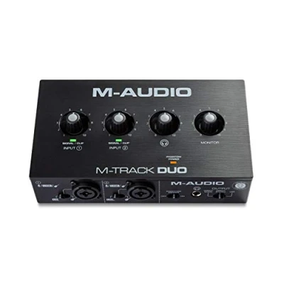 Abbildung von M Audio Track Duo USB Interface für Aufnahmen, Streaming und Podcasting, mit dualen XLR, Line &amp; DI Eingängen, inklusive Softwarepaket