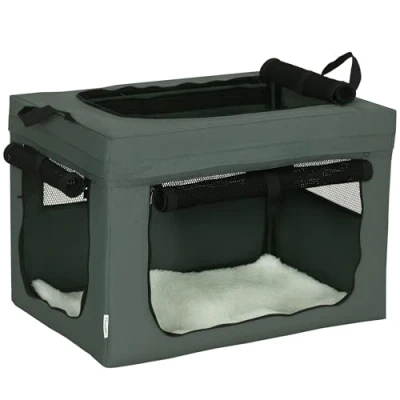 Abbildung von PawHut Tiertransportbox Haustierbox mit Meshfenster bis 4 kg, Grau 60 x 42 cm