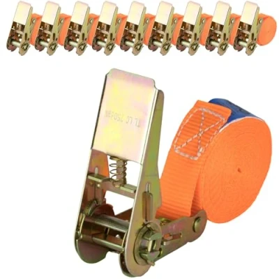 Abbildung von Safetytex Spanngurt mit Ratsche 1teilig einteilig 500 daN 500kg 6m x 25mm Haken Zurrgurt orange Ratschengurt Ladungssicherung (10 Stück 6m)