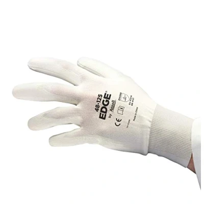 Abbildung von Ansell EDGE 48 125 Arbeits Handschuhe, Vielseitig Einsetzbarer Handschuh, Heimwerker , Renovierungs und Mechanik Arbeiten, Weiß, Größe L (12 Paar)