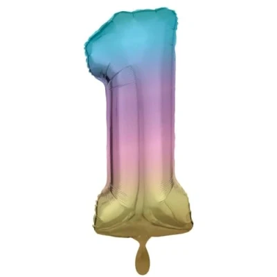 Abbildung von AMSCAN Folienballon groß Nummer 1 Rainbow Pastell 38x86cm N34 verpackt 9909699