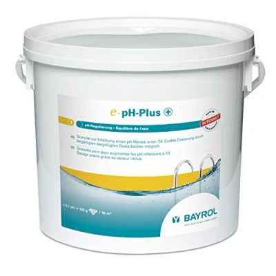 Abbildung von BAYROL e ph Plus 5kg Granulat Heber Wert schnelle effektive Höhung des Wertes im Pool einfache sichere Handhabung dank Dosierbecher Hohe chemische Reinheit
