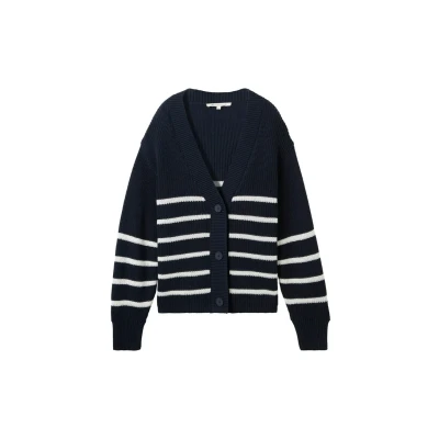 Abbildung von TOM Tailor Denim MIT Vausschnitt Strickjacke, Damen, Größe: XS, Placed navy white stripe