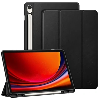 Abbildung von Fintie Hülle für Samsung Galaxy Tab S9 11 Zoll 2023 SM X710/X716B/X718U Tablet Ultradünne Soft TPU Rückseite Abdeckung Schutzhülle mit Stifthalter und Auto Schlaf/Wach Funktion, Schwarz