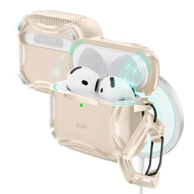 Abbildung von ESR für AirPods 4 Hülle (HaloLock), Kompatibel mit 4. Generation (2024), Unterstützt kabelloses Laden, Starker Sturzschutz, Magnetischer Deckel, Cyber Serie, Wüstentitan