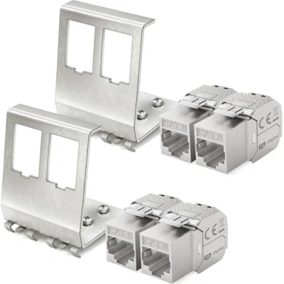 Abbildung von hb digital Set: 4X CAT.8 Keystone RJ45 Modul + 2X Hutschienenadapter Metall Halterung für Hutschiene 35mm Standard Jack geschirmt Edelstahl LSA Montage Ethernet LAN Netzwerk Switch