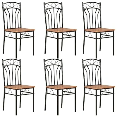 Abbildung von vidaXL Esszimmerstühle 6 STK., Esszimmerstuhl mit Rückenlehne, Essstuhl Küchenstuhl Stahlrahmen, Stuhl für Esszimmer Küche, Industriestil, Braun MDF