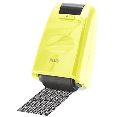 Abbildung von PLUS Japan, Datenschutz Rollstempel Camouflage in Gelb, Textschwärzer, Identitätsschutz, 1er Pack (1 x 1 Rollstempel)