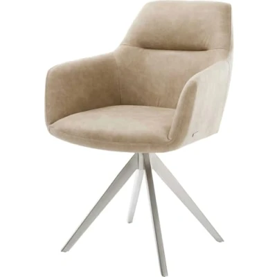 Abbildung von DELIFE Polsterstuhl Pejo Flex, Kreuzgestell kantig Edelstahl Beige Vintage 180 drehbar
