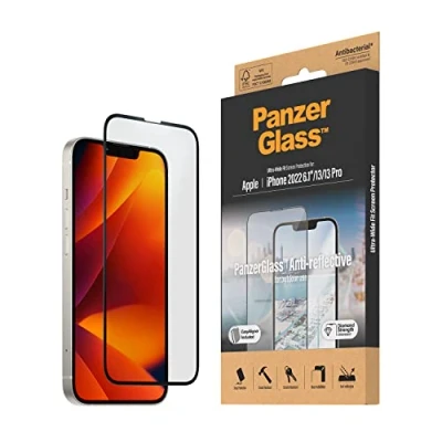 Abbildung von PanzerGlass™ Anti Reflective Displayschutz für iPhone 14 13 Pro kratzfestes, entspiegeltes Schutzglas mit matter Oberfläche Schutz bis zum Displayrand und Case Friendly