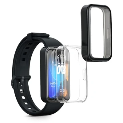 Abbildung von kwmobile 2X Schutzhülle kompatibel mit Huawei Band 9 / 8 Hülle Fullbody Cover Set aus Silikon Schwarz Transparent