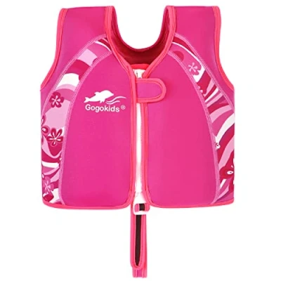 Abbildung von Schwimmweste Kinder aus Neopren, Schwimmjacke Schwimmlernweste für Jungen Mädchen Schwimmen Badeanzug Schwimmende Bademode Baby 2 4 Jahre, Rose1