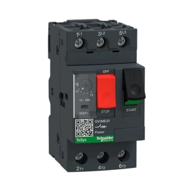 Abbildung von Schneider Electric GV2ME20 Motorschutzschalter, 3p, 13 18A, Tasterbetätigung, Schraubanschluss,Dunkelgrau