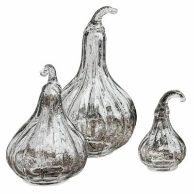 Abbildung von Loberon Kürbis 3er Set Lacey, stilvolles Design, DREI Größen im Set, ohne Boden, naturnah gestaltet, Dekoration, Dekoobjekte, Glas, klar