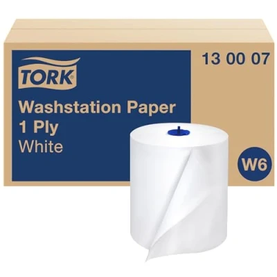 Abbildung von Tork Standard Papierwischtücher Weiß W6, Papierrolle, 6 x 250 m, 130007