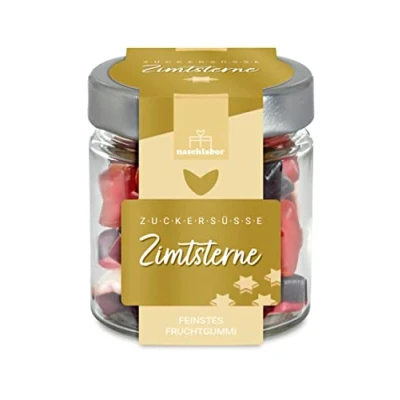 Abbildung von Zuckersüße Zimtsterne mit Vanilleschaum 120g Gummibärchen in Zimtsternform Geschenk für Weihnachten Süße Leckere Fruchtgummis Geschenkglas Freunde, Familie