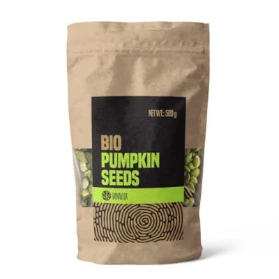 Abbildung von VanaVita BIO Kürbiskerne 100% geschälte Kürbiskerne, Premium Pumpkin Seeds, ohne Salz, Zucker, hoher Proteingehalt, Ballaststoffreich, vielseitig verwendbar, 500 g