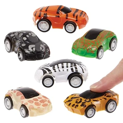 Abbildung von Baker Ross FX823 Safari Autos Rückzieh Renner 6er Packung, Rennspielzeug für Kinderparty Tüten