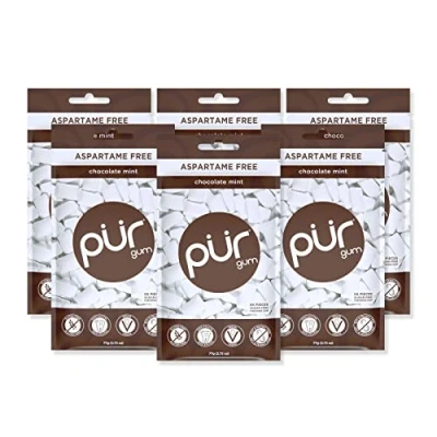 Abbildung von Pur Gum Zuckerfreier Kaugummi 100% Xylit Vegan, Aspartamfrei, Glutenfrei &amp; Diabetikerfreundlich Natürlicher Mit Chocolate Mint Geschmack, 55 Stück (6er Pack)