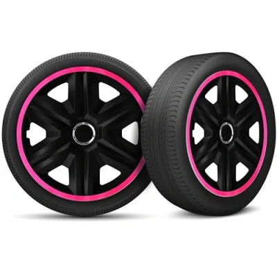 Abbildung von Auto Radkappen Radzierblenden 4er Set passend für alle Stahlfelgen Einstellbarer Sicherungsring 15 Zoll Schwarz Rosa Pink