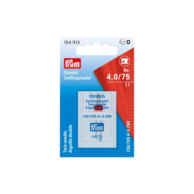 Abbildung von Prym 154913 Doppel Nähmaschinennadel 75/4,0 mm, Stahl, silberfarbig, Stretch, 130/705, No. 75/4 mm