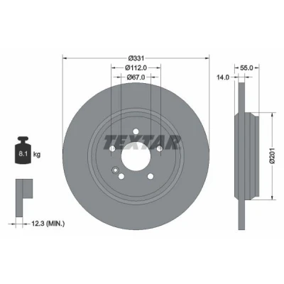 Abbildung von TEXTAR PRO 92103303 Bremsscheibe 331 14 05/06 112 voll beschichtet ohne Radbefestigungsbolzen, Radnabe MERCEDES BENZ: ML Klasse