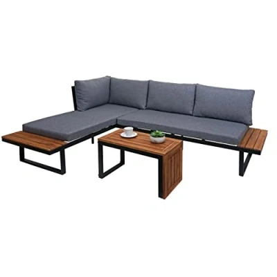 Abbildung von Mendler Garten Garnitur HWC L27, Sitzgruppe Lounge Set Sofa, Spun Poly Alu Akazie Holz MVG Zertifiziert dunkelgrau