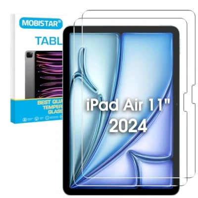 Abbildung von MOBISTAR Displayschutzfolie für iPad Air 27,9 cm (11 Zoll) M2 (2024), 9H Premium gehärtetes Glas, 11, Modell A2902, A2903, A2904, transparent, 2 Stück