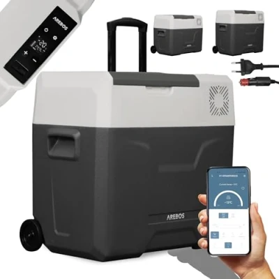 Abbildung von Arebos Kompressor Kühlbox mit Rollen 47L Elektrische Gefrierbox APP &amp; Smart Steuerung Kühl und Wärmefunktion Mobile Kühltruhe USB Anschluss 12/24 V 230V für Auto,LKW,Camping,Boot,Wohnmobil