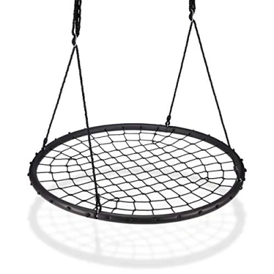 Abbildung von Relaxdays Nestschaukel mit Netz, Ø120cm, Garten Tellerschaukel für Kinder u. Erwachsene, bis 150kg, verstellbar, schwarz, H x D: ca. 4,5 120 cm