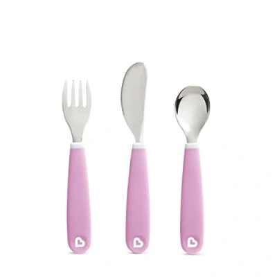 Abbildung von Munchkin 012508 Splash Besteckset für Kleinkinder, mit Gabel, Messer und Löffel, violett, 3 Stück (1er Pack)