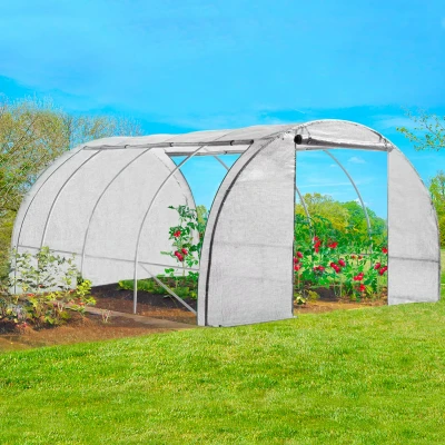 Abbildung von IDMarket Gewächshaus Tunnel, für den Garten, 4 Jahreszeiten, 12 m², Weiß, Zebra x 3 m