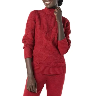 Abbildung von Amazon Essentials Damen Soft Touch Pullover mit Trichterkragen und Zopfmuster, Dunkelrot, XS