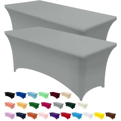 Abbildung von Utopia Kitchen Elastan Tischdecke, fest anliegend, waschbar, knitterfrei, rechteckig, für Terrassentisch, Veranstaltungen, Hochzeiten, Bankette, Partys, 183 x 76 cm (L B H), Grau, 2 Stück