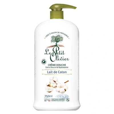 Abbildung von LE PETIT OLIVIER Duschcreme, extra weich &amp; feuchtigkeitsspendend, Baumwollmilch, für die ganze Familie, pH neutral, Haut, ohne Seife, Farbstoffe, hergestellt in Frankreich, 750 ml