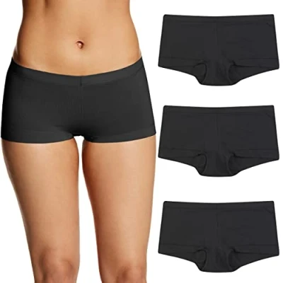 Abbildung von Maidenform Damen Underwear, Stretch Cotton Boyshort Panties for Women, Assorted, 3 Pack Slips für Jungen, Schwarz/Schwarz/Schwarz, M (3er Pack)