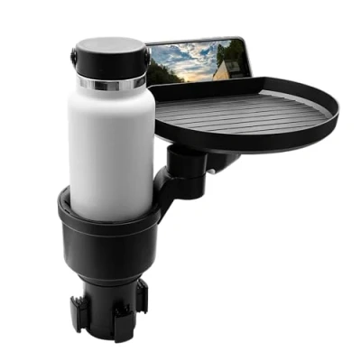 Abbildung von Macally Auto Becherhalter Tablett und Getränkehalter Expander für Genießen Sie Ihre Mahlzeit Extender mit Telefonschlitz 9 Zoll Lebensmitteltablett Tisch Yeti, Hydroflask usw.