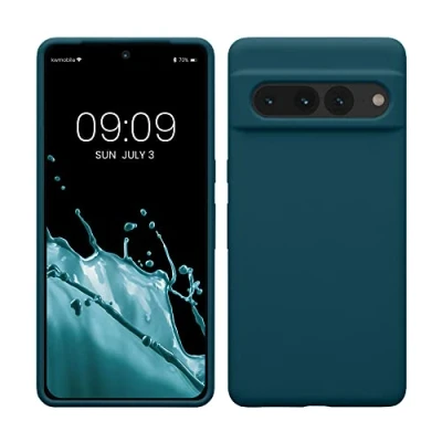 Abbildung von kwmobile Hülle kompatibel mit Google Pixel 7 Pro Silikon Handy Case Handyhülle weiche Oberfläche kabelloses Laden Petrol matt