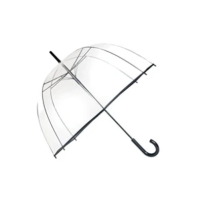Abbildung von SMATI Regenschirm lang transparent Glockenform; Klassisch und basic; Automatisch öffnend; Durchmesser=85cm; Damenregenschirm; Farbe gesäumt SCHWARZ.