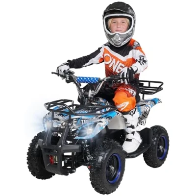 Abbildung von Actionbikes Motors Kinder Elektro Miniquad ATV Torino 𝟭𝟬𝟬𝟬 Watt 36 Volt Scheibenbremsen Umweltfreundlicher Elektromotor LED Scheinwerfer Quad (1000 Blau Polo)