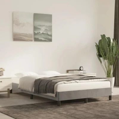 Abbildung von vidaXL Bettgestell, Polsterbett Bett für Schlafzimmer, Bettrahmen mit Lattenrost, Doppelbett Schlafzimmerbett, Hellgrau 120x190cm Samt