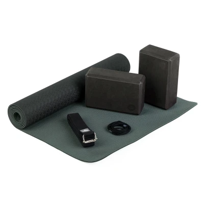 Abbildung von bodhi Yogamatte Yoga Set FLOW mit Block &amp; Gurt schwarz
