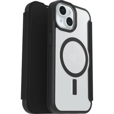 Abbildung von OtterBox React Series Folio Hülle für Apple iPhone 15/14/13, stoßfest, sturzsicher,Premium mit Kartenhaltern, Getestet nach Militärstandard,Transparent/Schwarz