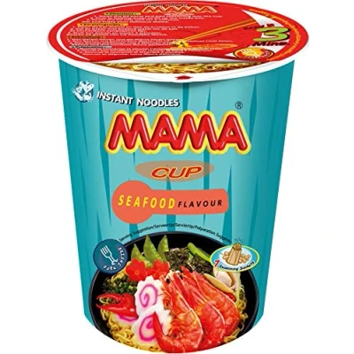 Abbildung von MAMA Instant Cup Nudeln Meeresfrüchte Instantnudelsuppe orientalischer Art Authentisch thailändisch kochen Enthält Gabel 8 X 70 g