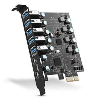 Abbildung von PCIE auf USB 3.0 Karte 7 Port (2 x C, 5 A), PCI Express 3.2/3.1 Gen1 Erweiterungskarte Gbps Interner Hub Konverter Hostkarte für Desktop PC Windows 10/8/7/XP MAC OS